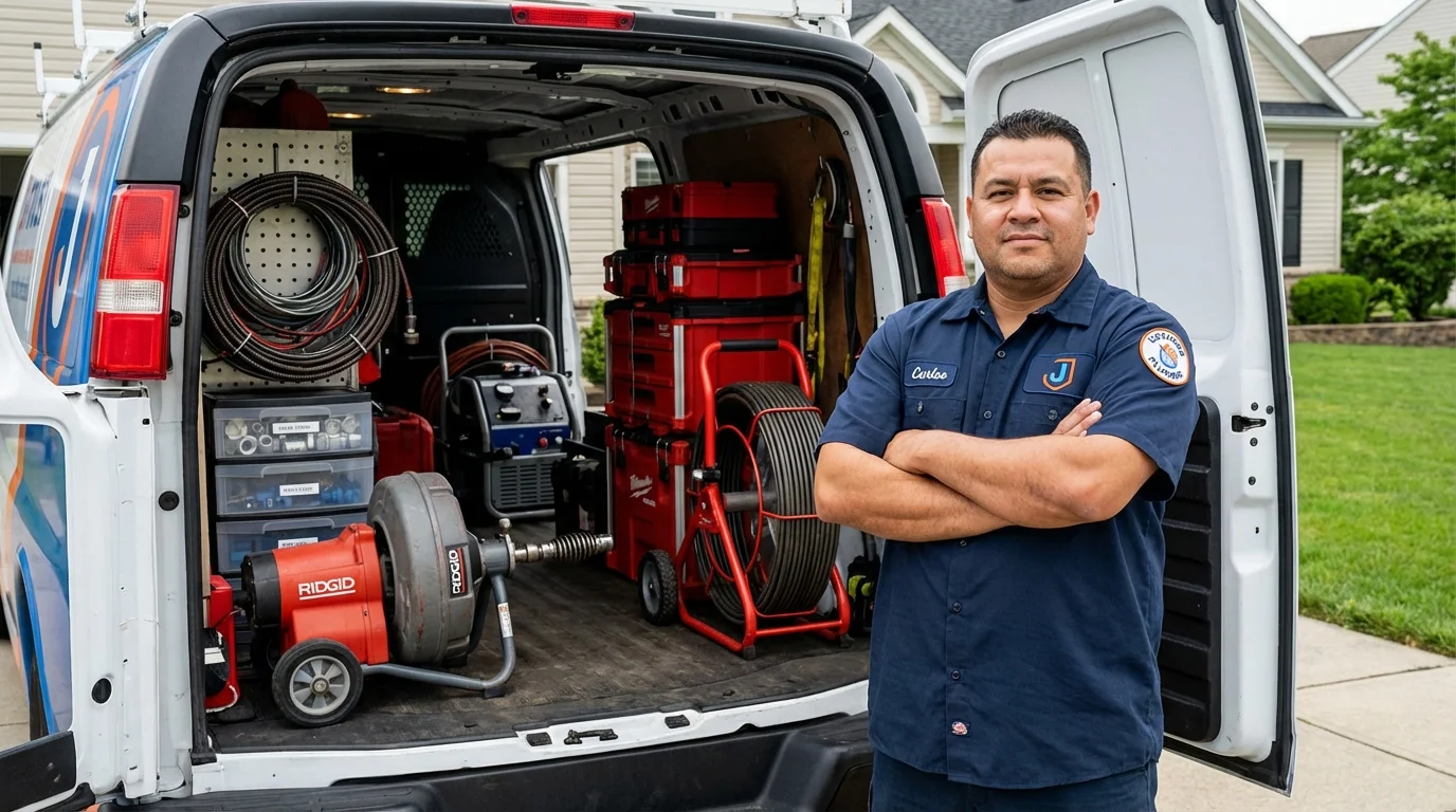 Professional drain cleaning equipment and Johns Plumbing LLC plumber in Crestline