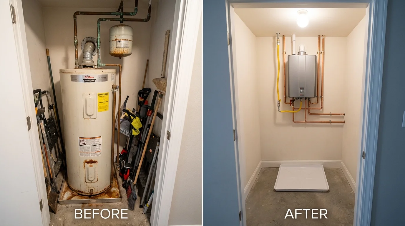 Tank water heater versus wall-mounted tankless unit comparison for Crestline, OH homeowners